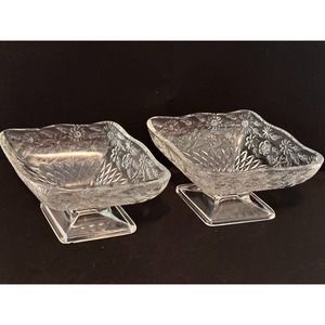 VINTAGE-Indiana Glass Diamond Shape Compote Footed-Pineapple&Floral 1932-1937